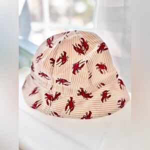 Kids Red Lobster Print Bucket Hat - White Stripe